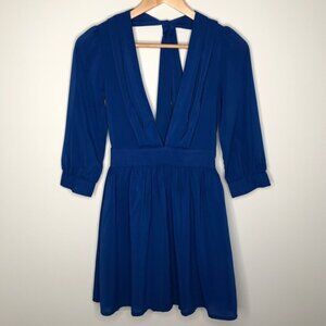 TOBI Sapphire Blue Low Cut Long-Sleeve Dress Size Small